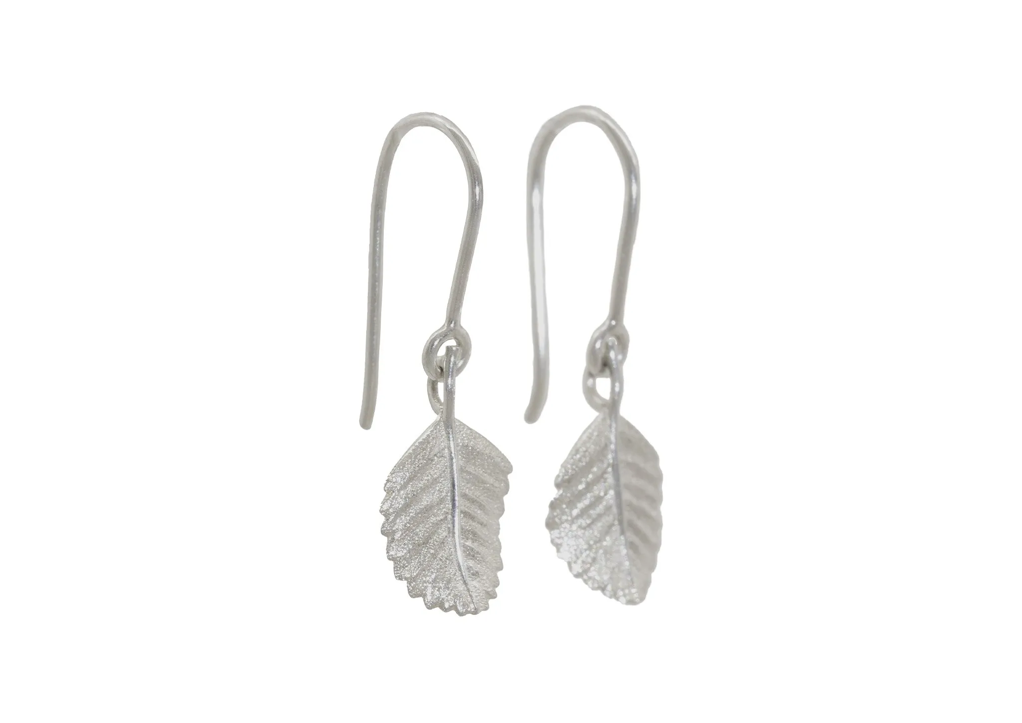 Beech Leaf Earrings, White Gold & Platinum