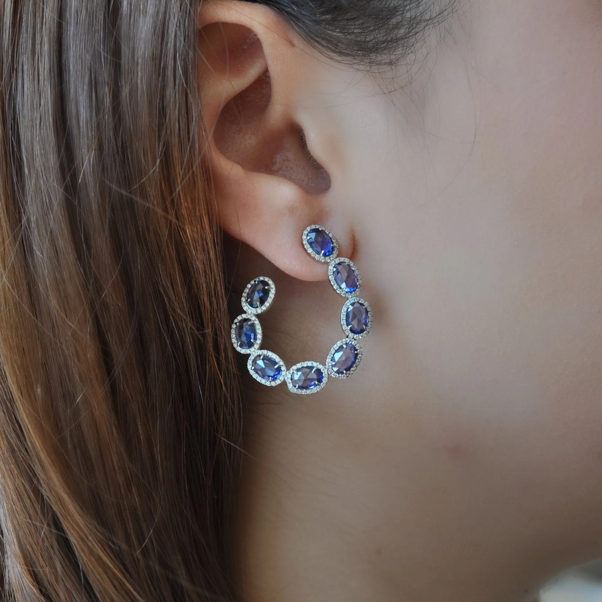 Belle Blue Sapphire Crescent Earrings