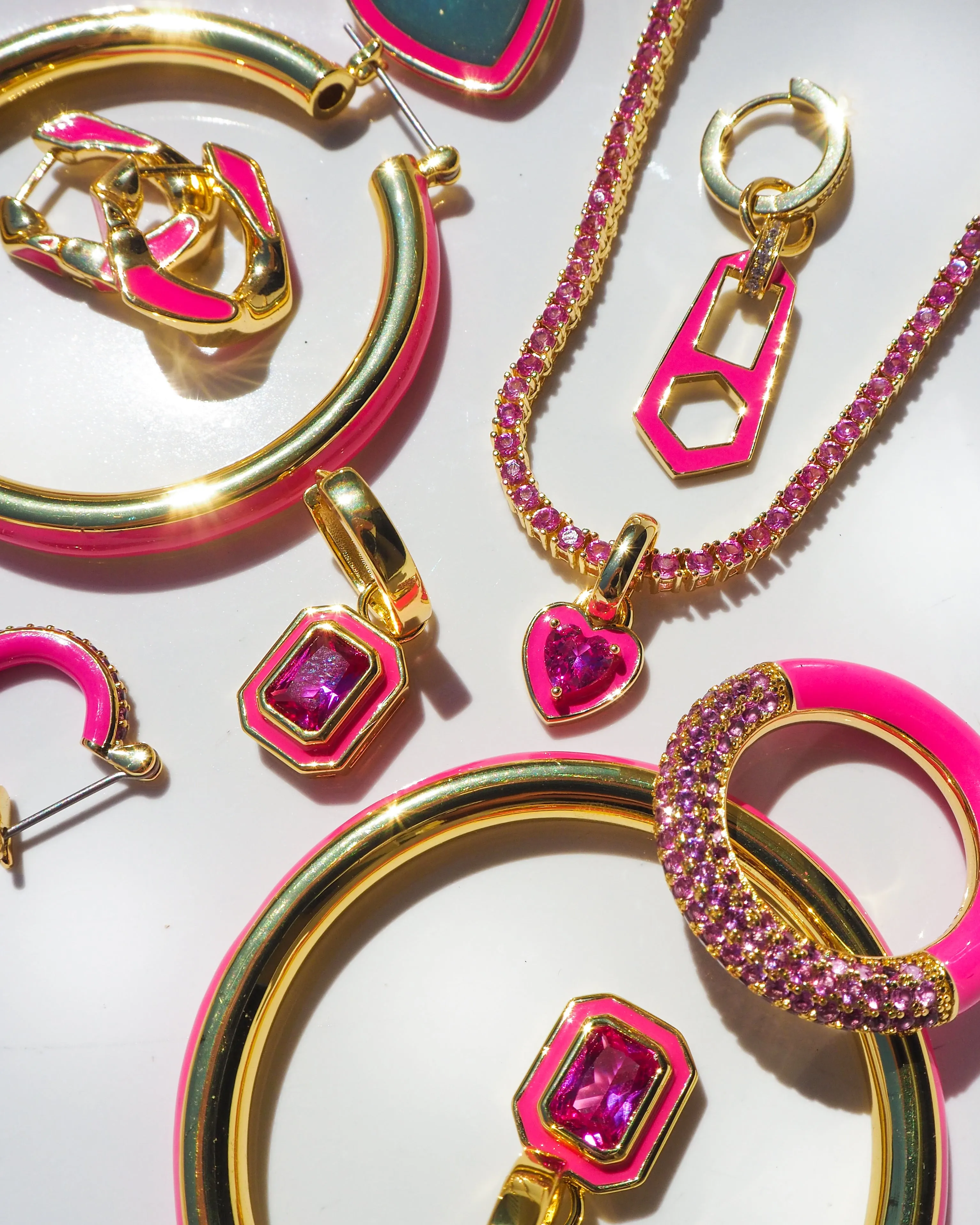 Bezel Huggies- Hot Pink- Gold