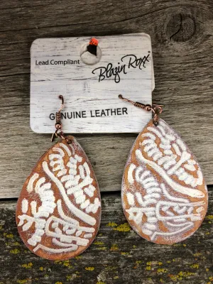 BG30372 Earrings Leather TrDrp Stamp FlrlWht
