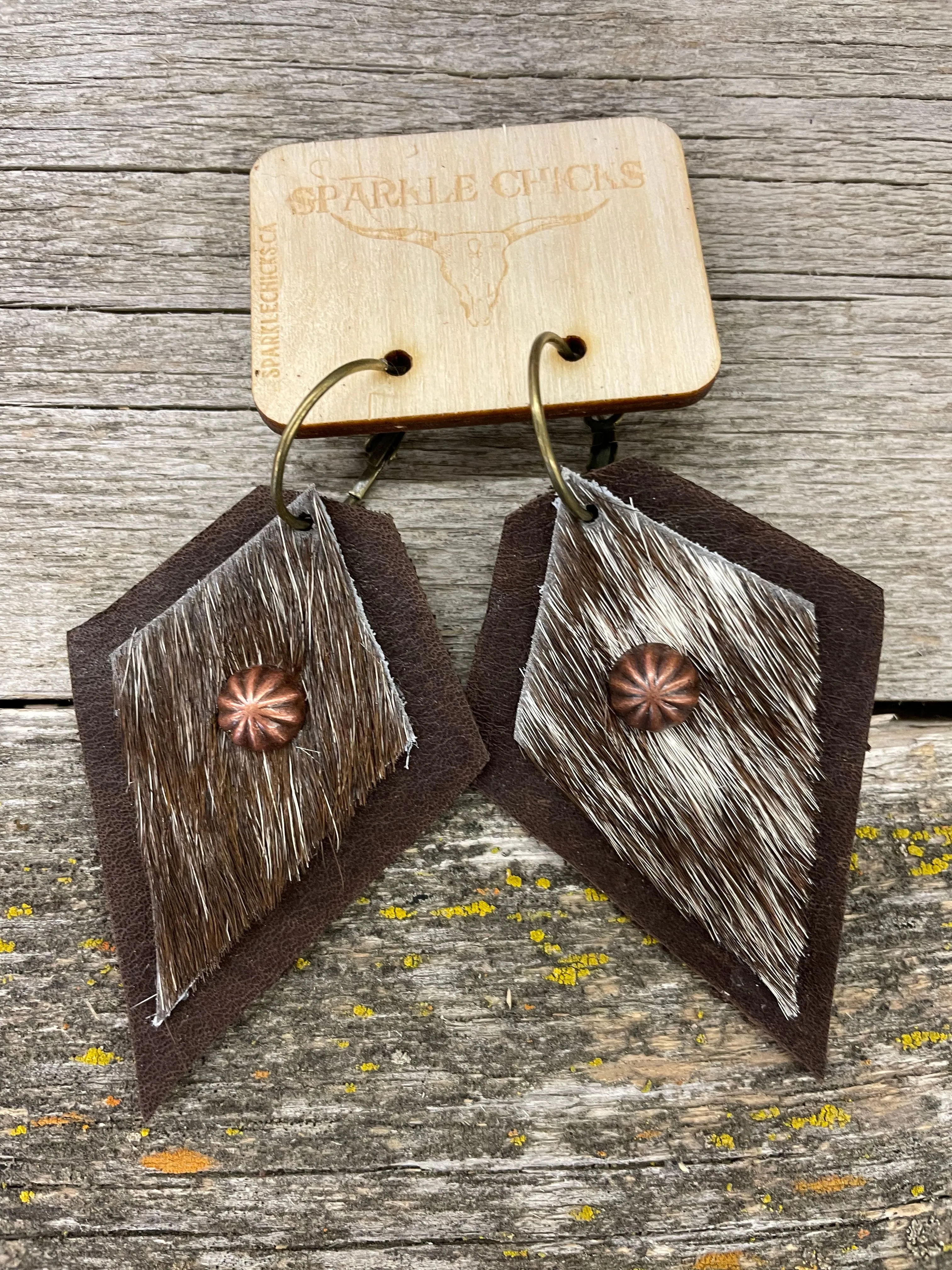 BGEARRING10 Earrings- Hair On Hide Diamond