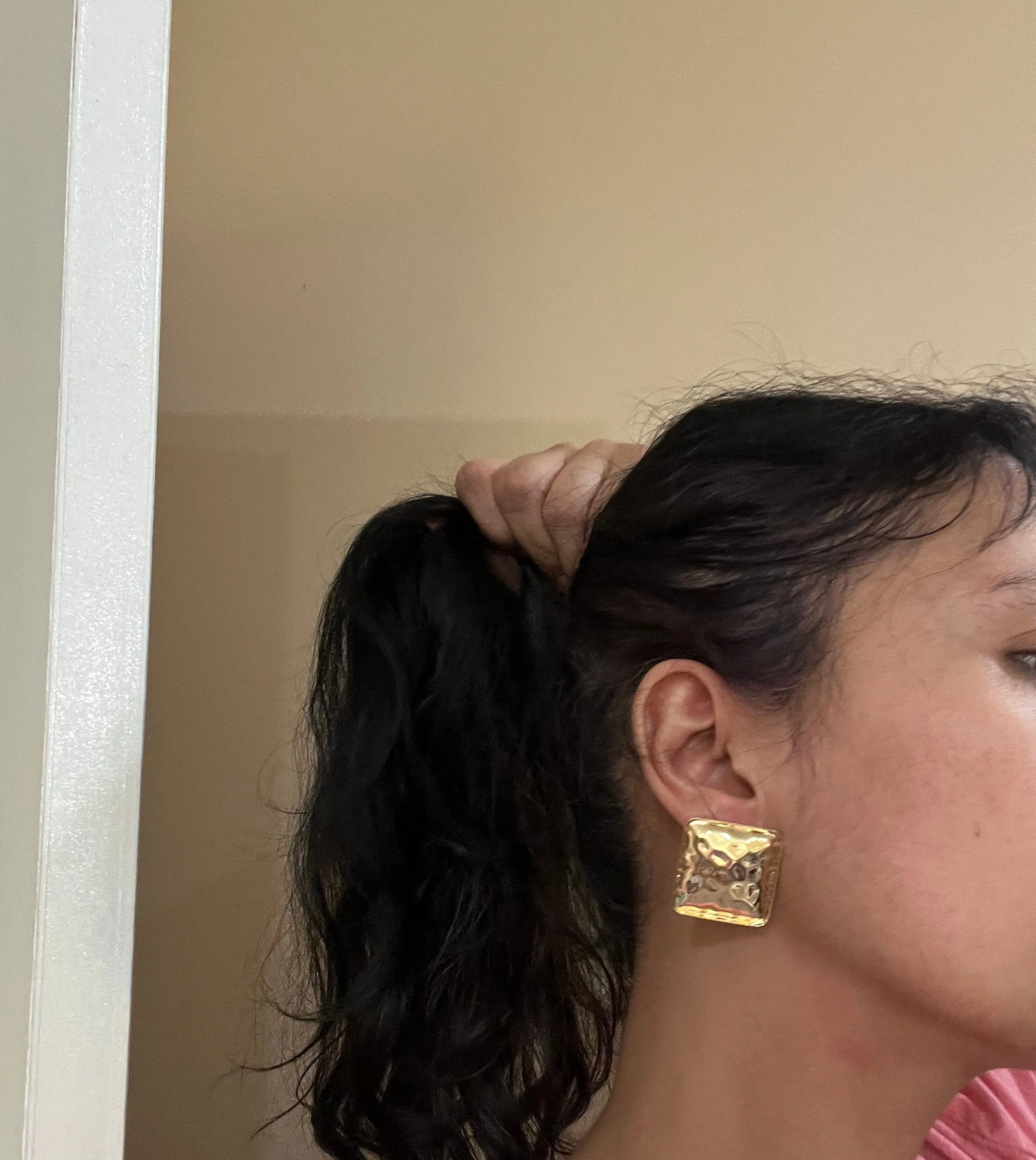Big gold earrings square  , gold studs large hammered metal earring , gold stud earring , retro gold earrings , chunky gold studs big