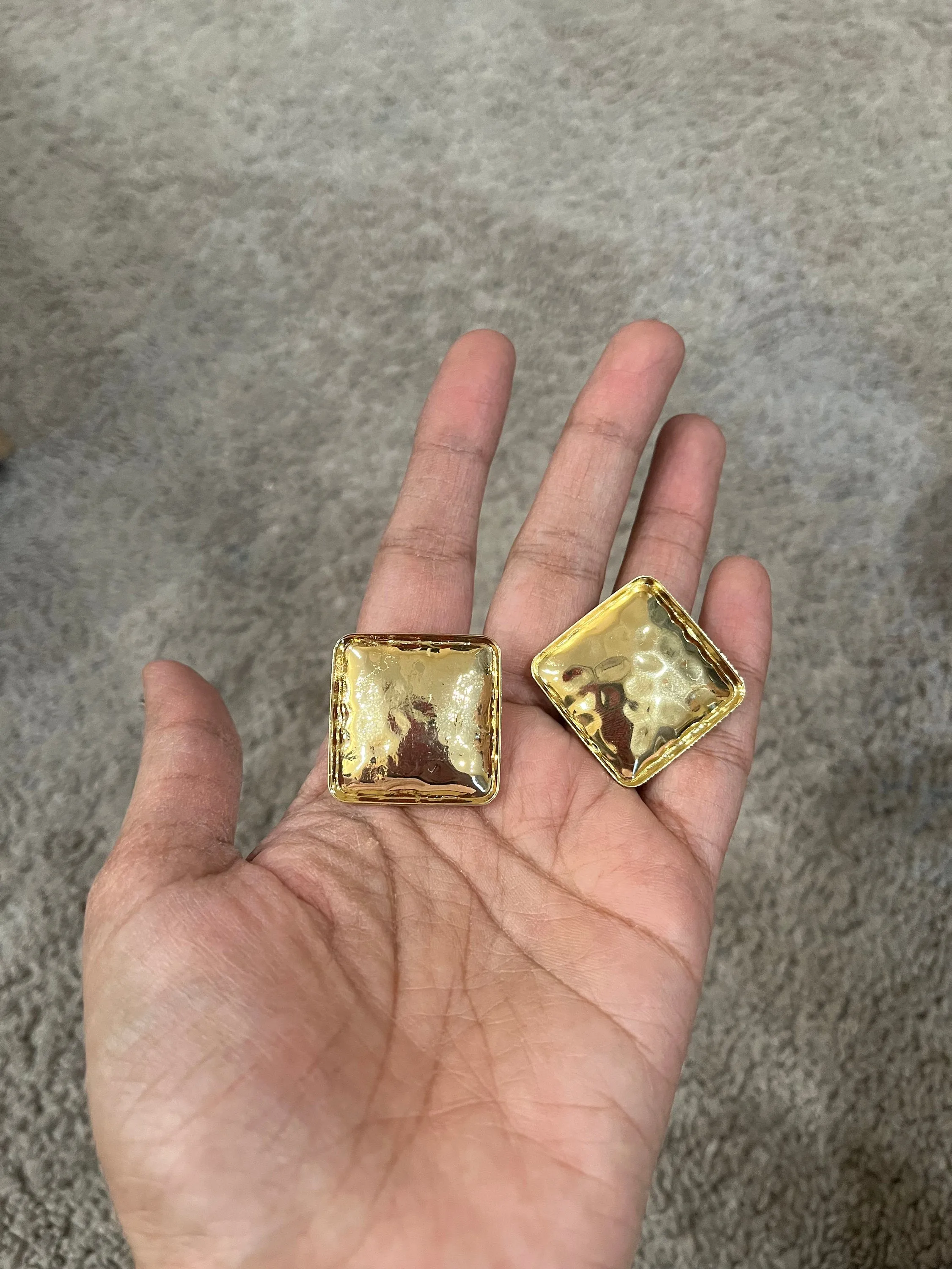 Big gold earrings square  , gold studs large hammered metal earring , gold stud earring , retro gold earrings , chunky gold studs big
