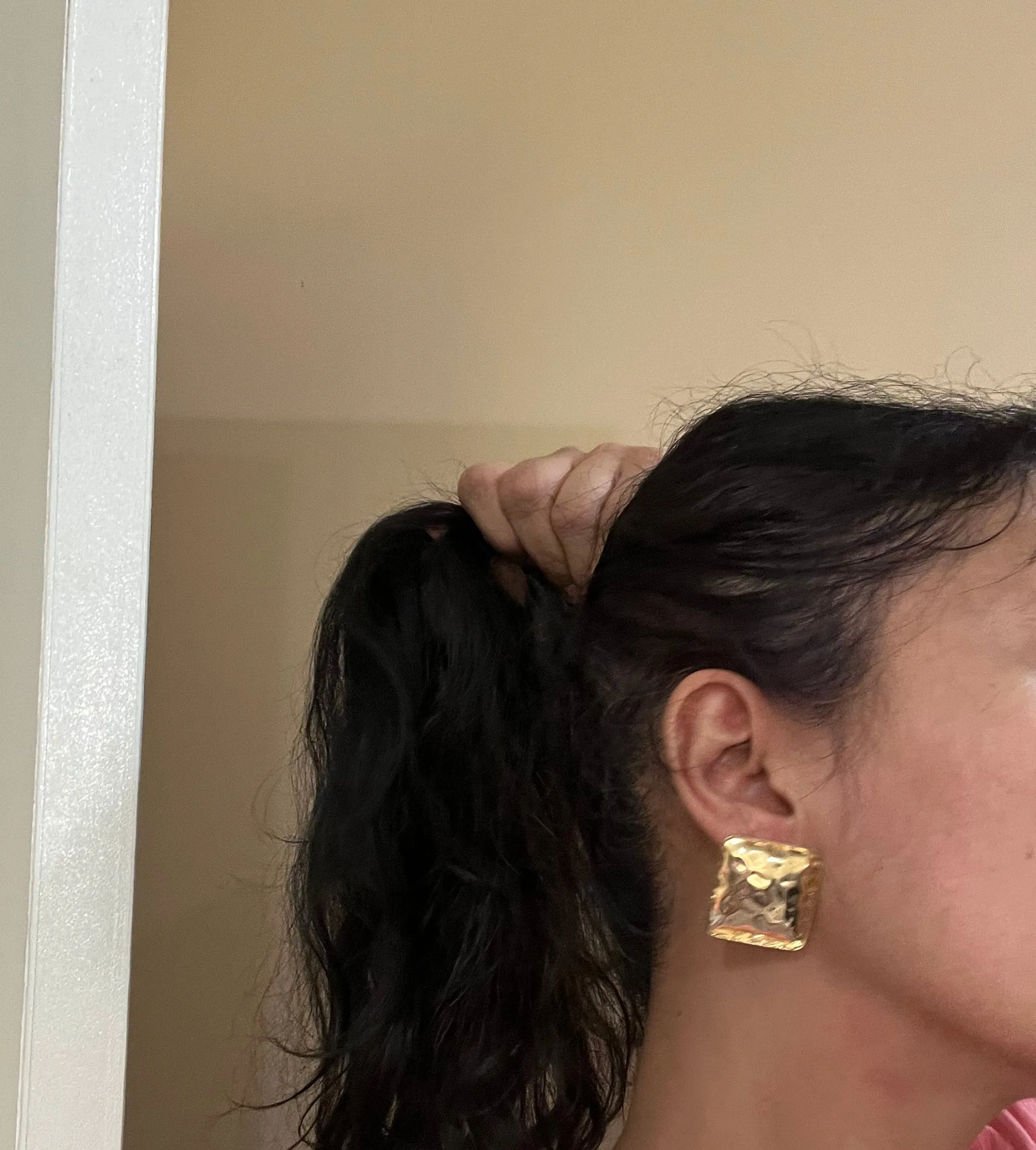 Big gold earrings square  , gold studs large hammered metal earring , gold stud earring , retro gold earrings , chunky gold studs big