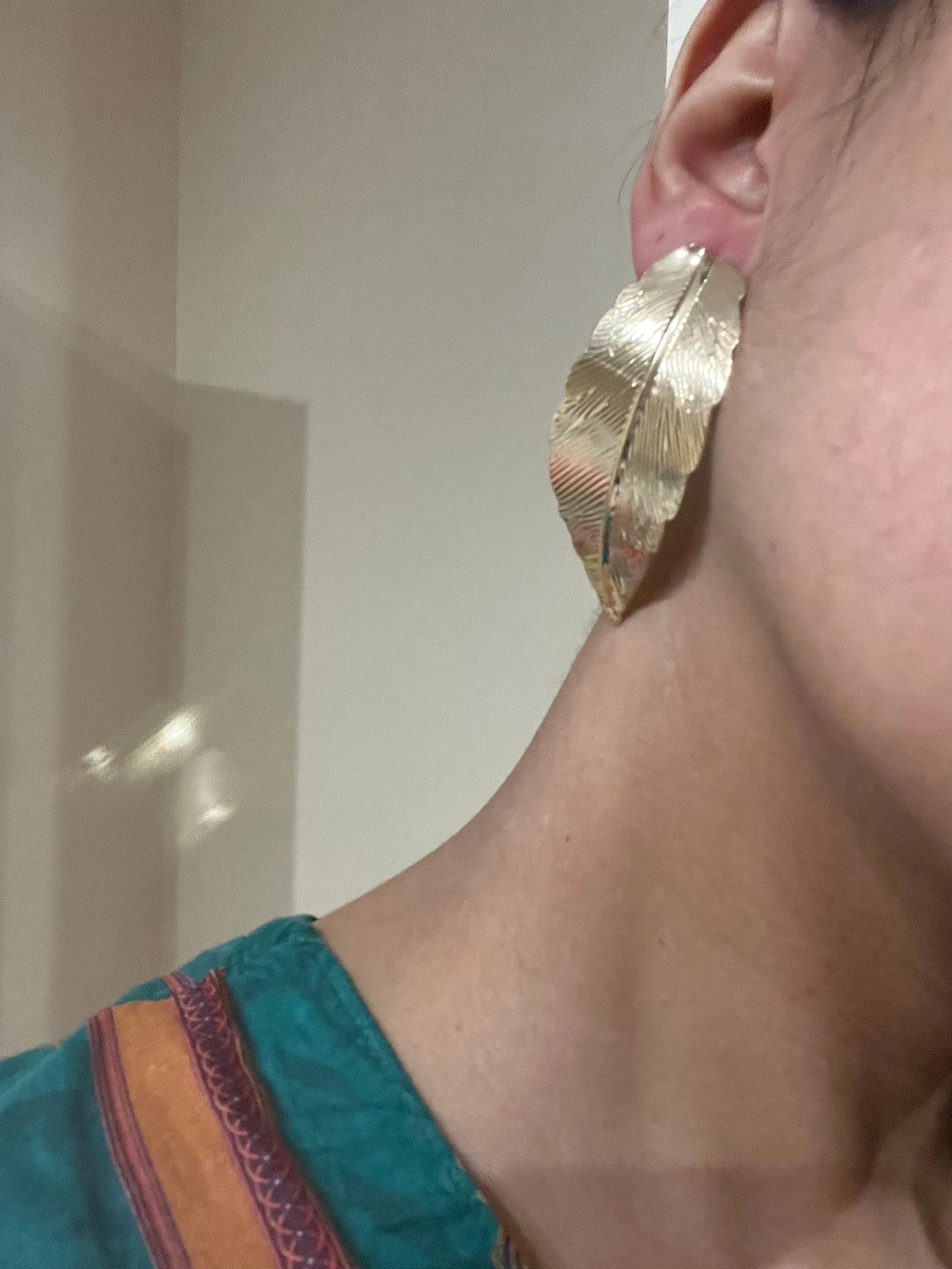 Big gold earrings , studs  gold leaf studs large , huge gold stud earring , boho gold earrings , chunky gold studs statement