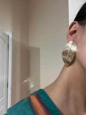 Big gold earrings , studs  gold leaf studs large , huge gold stud earring , boho gold earrings , chunky gold studs statement