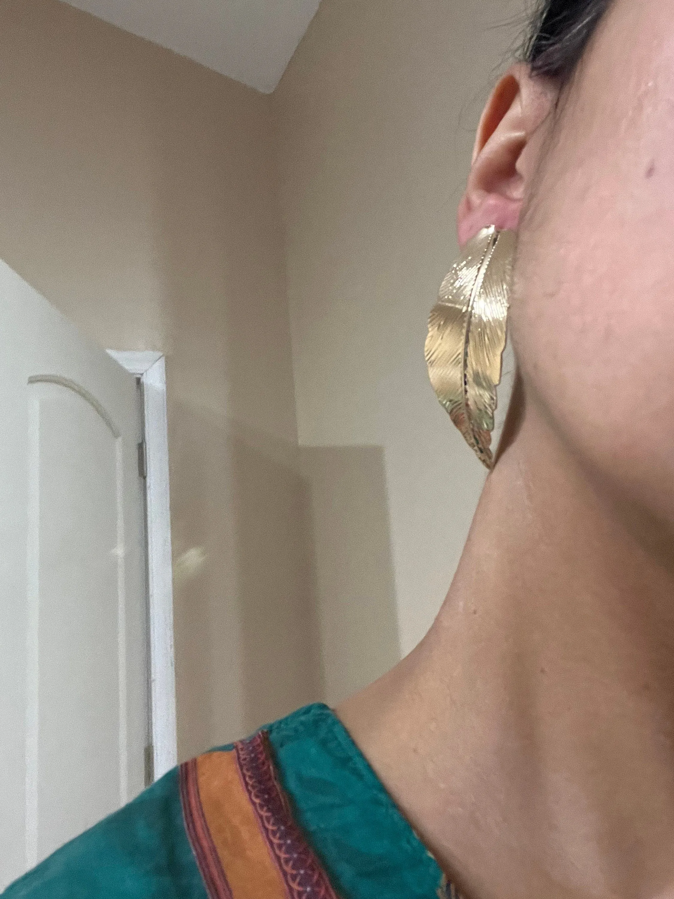 Big gold earrings , studs  gold leaf studs large , huge gold stud earring , boho gold earrings , chunky gold studs statement