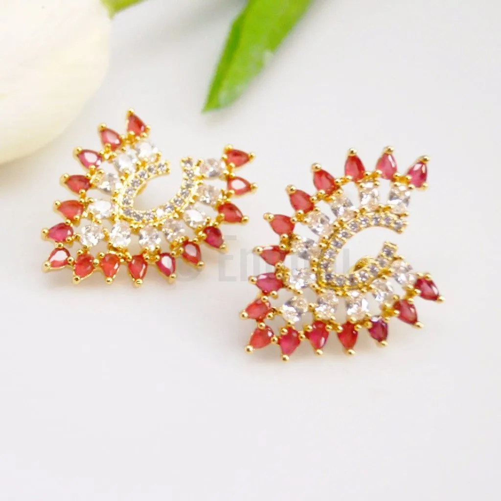 Big Ruby and CZ Studs/ Earrings