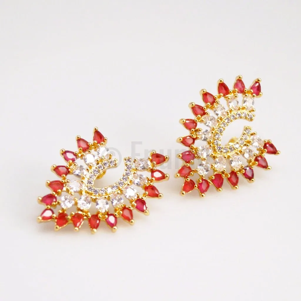 Big Ruby and CZ Studs/ Earrings