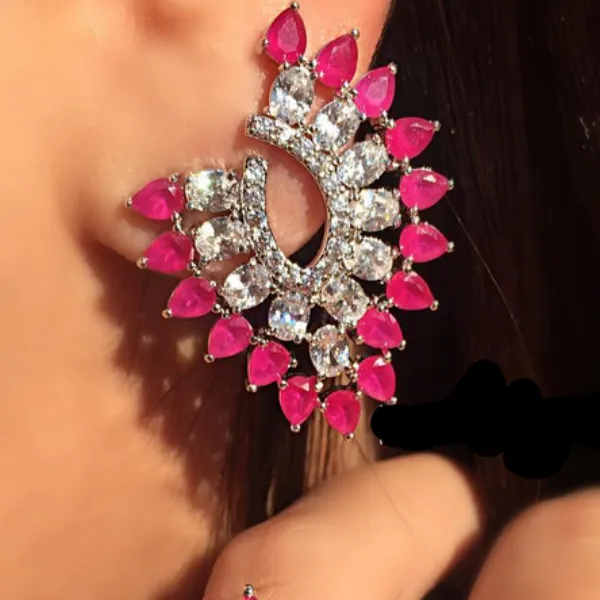 Big Ruby and CZ Studs/ Earrings