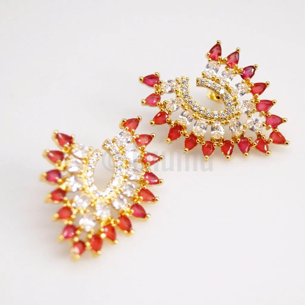 Big Ruby and CZ Studs/ Earrings