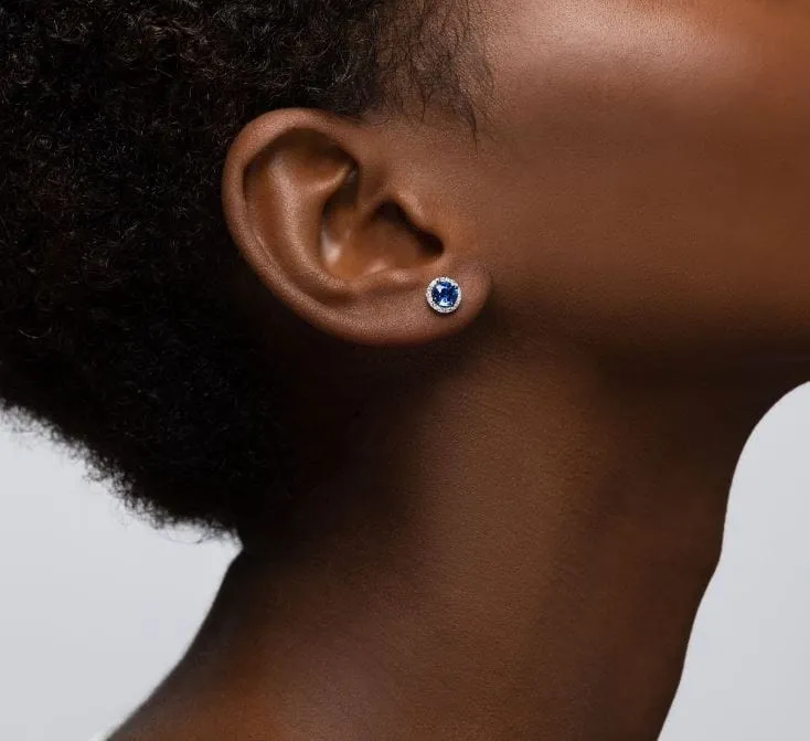 Birks 18K White Gold Sapphire Diamond Halo Studs