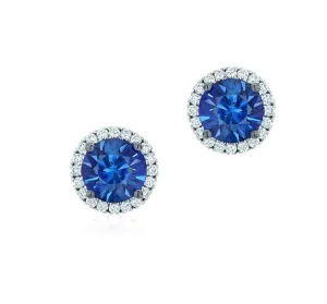 Birks 18K White Gold Sapphire Diamond Halo Studs