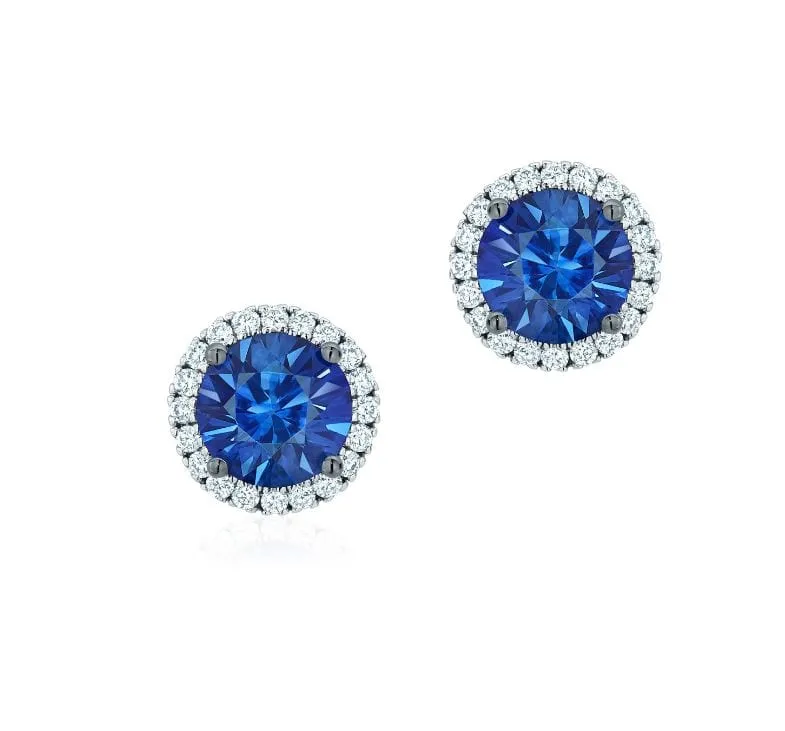Birks 18K White Gold Sapphire Diamond Halo Studs