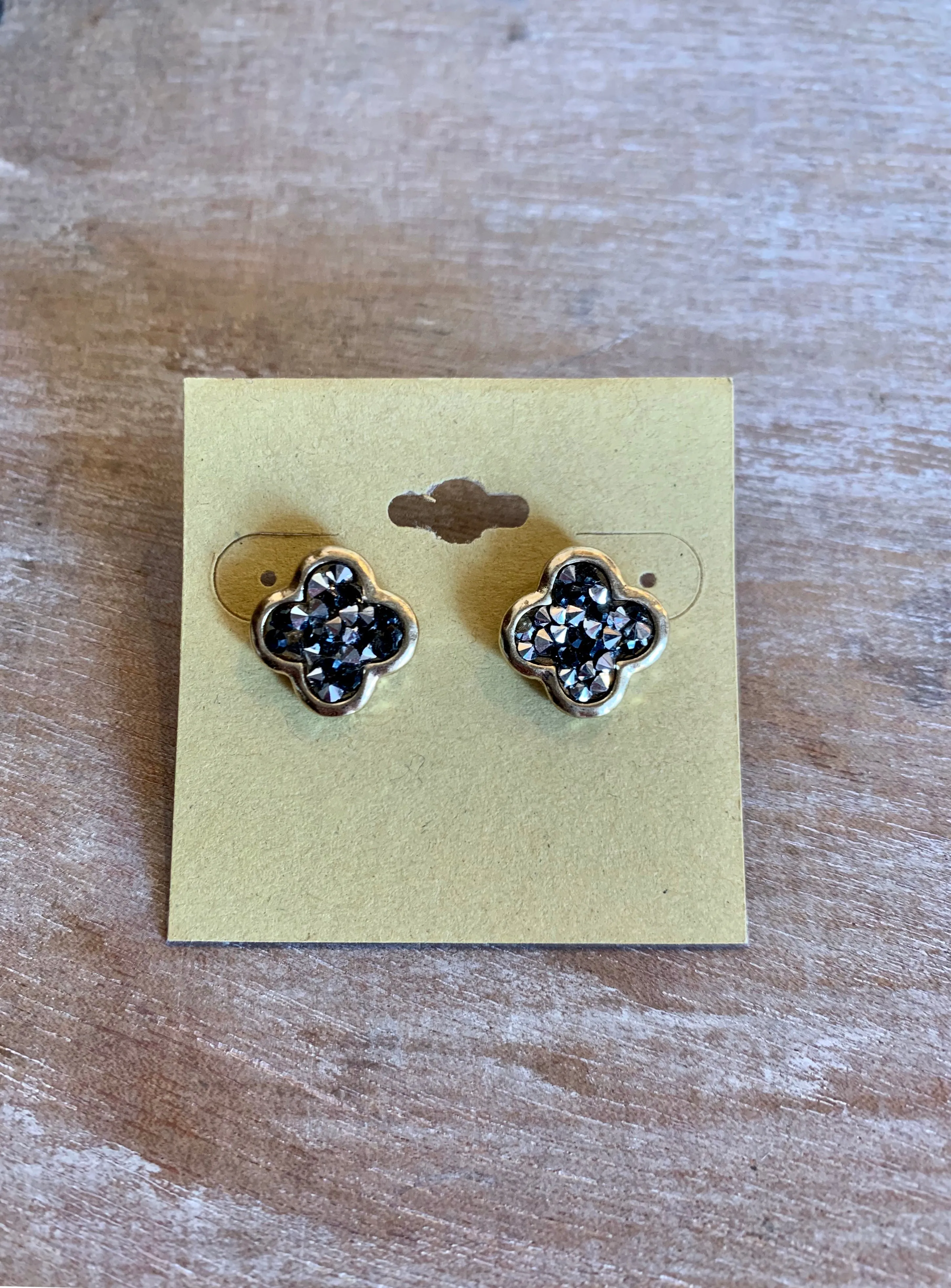 Black & Grey Crystal Quatrefoil Studs