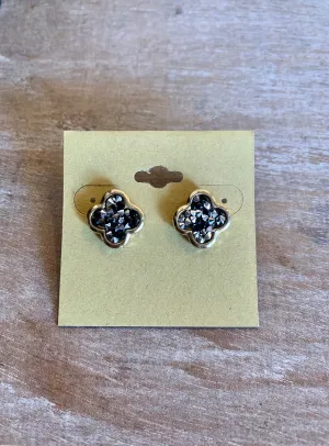 Black & Grey Crystal Quatrefoil Studs