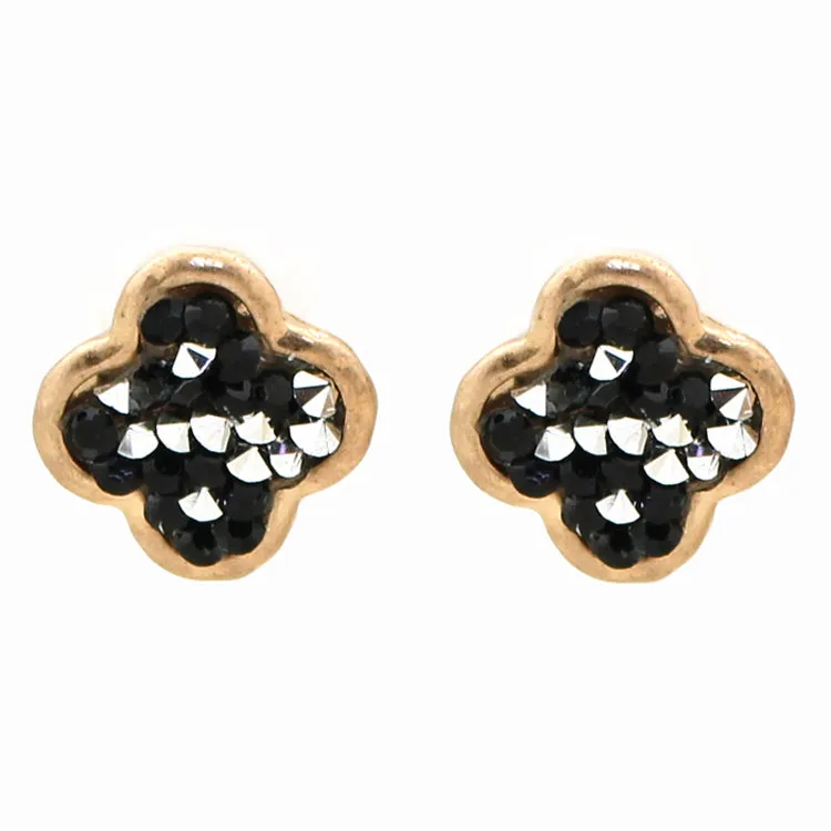 Black & Grey Crystal Quatrefoil Studs