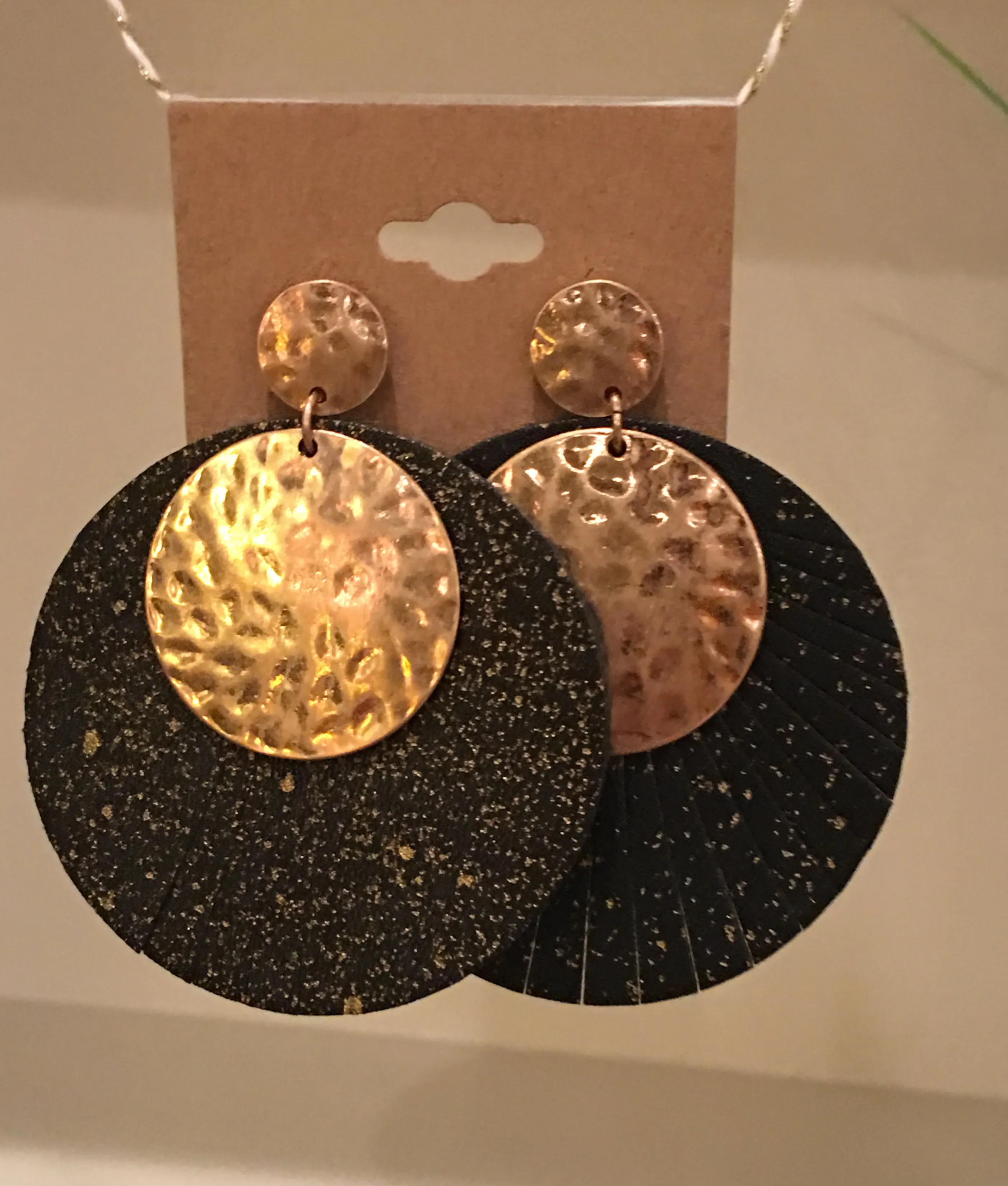 Black and Gold Leather Earrings