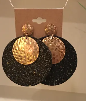 Black and Gold Leather Earrings