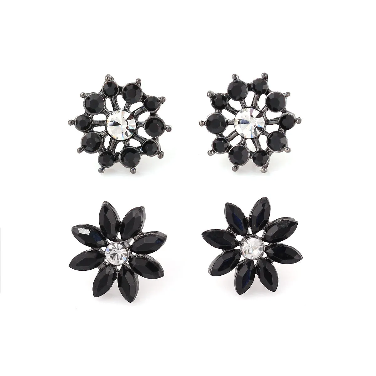 BLACK AND WHITE FLOWER SET OF 2 EARRINGS #255BK3601 (1B11/9A2/4B1)