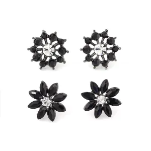 BLACK AND WHITE FLOWER SET OF 2 EARRINGS #255BK3601 (1B11/9A2/4B1)
