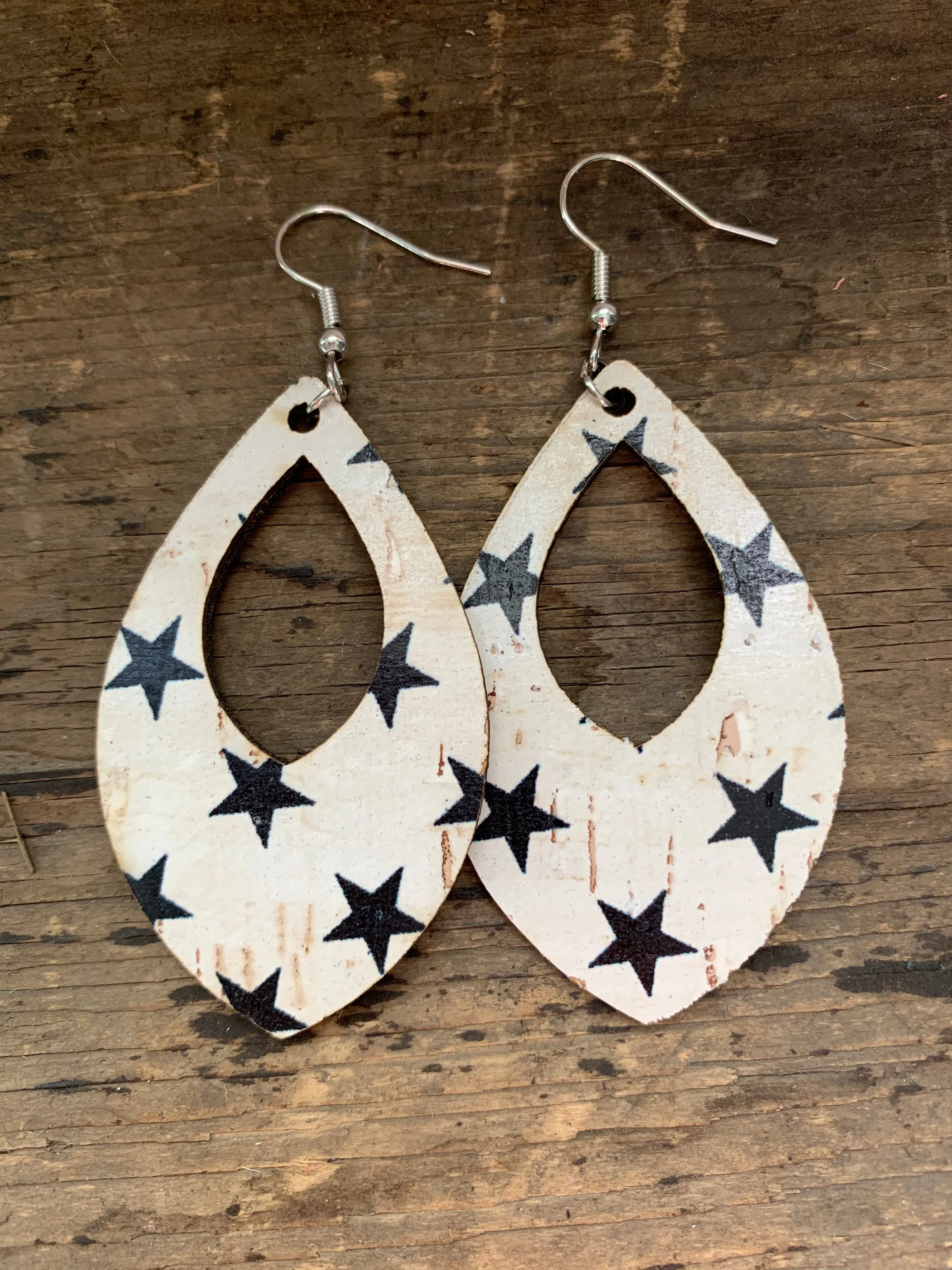 Black and White Star Cork Teardrop Earring