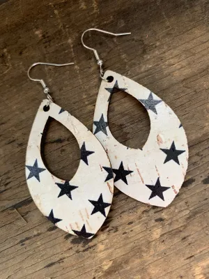 Black and White Star Cork Teardrop Earring