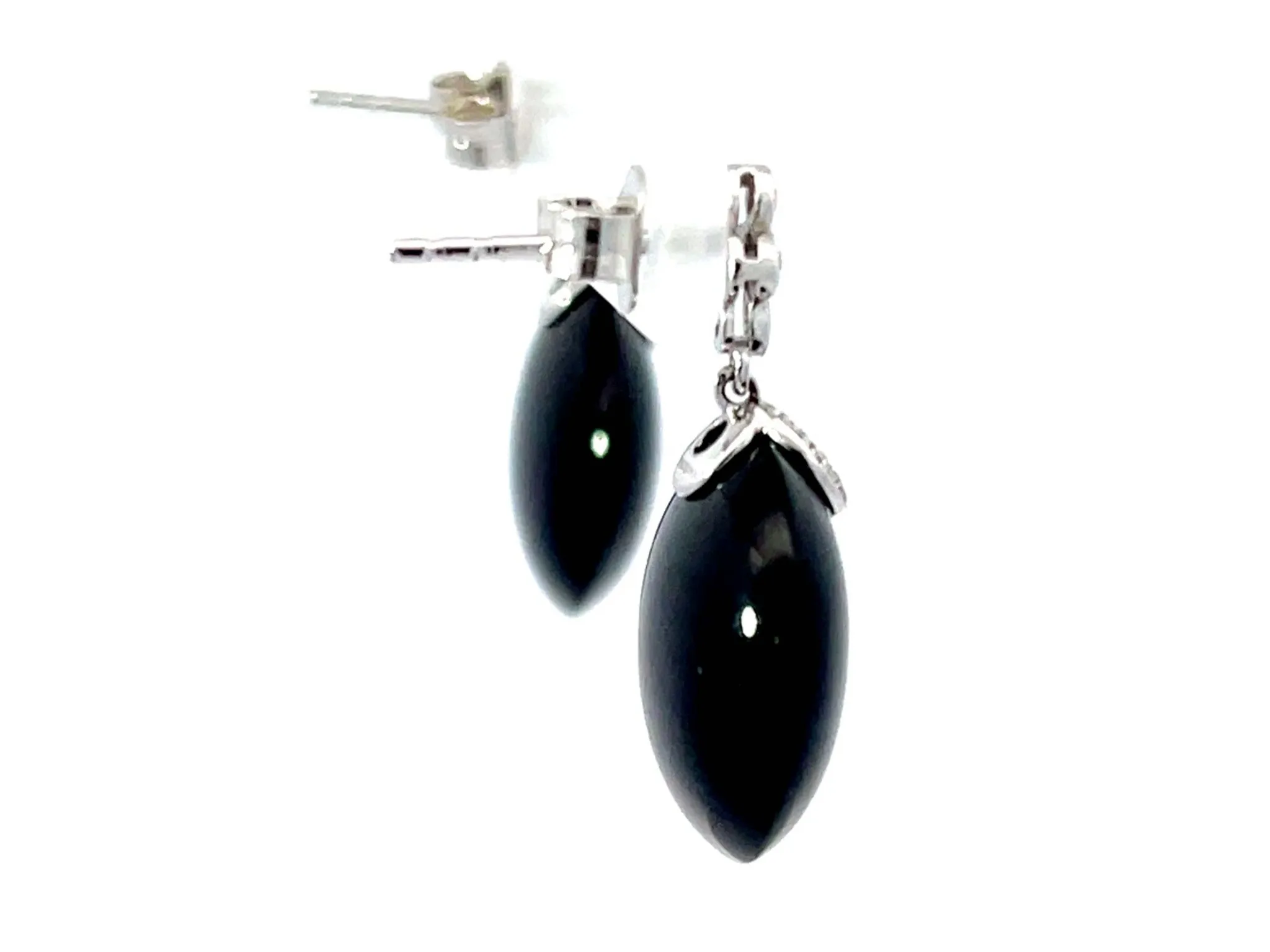 Black Augite and Diamond Earrings in 18k White Gold