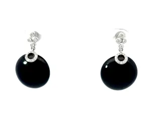 Black Augite and Diamond Earrings in 18k White Gold