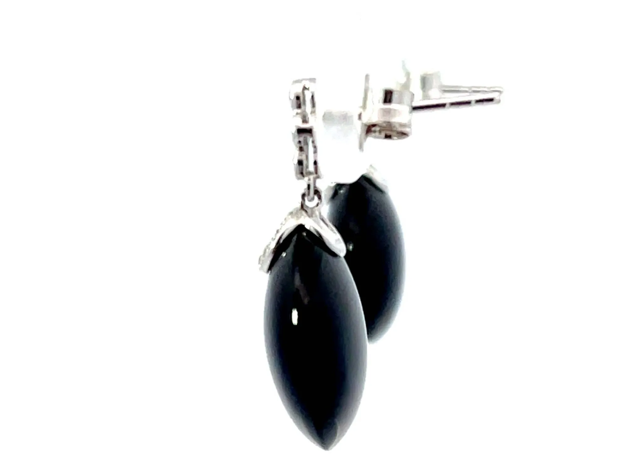 Black Augite and Diamond Earrings in 18k White Gold