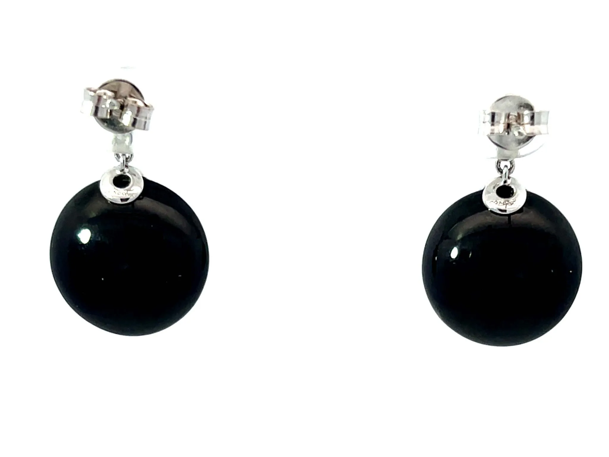 Black Augite and Diamond Earrings in 18k White Gold
