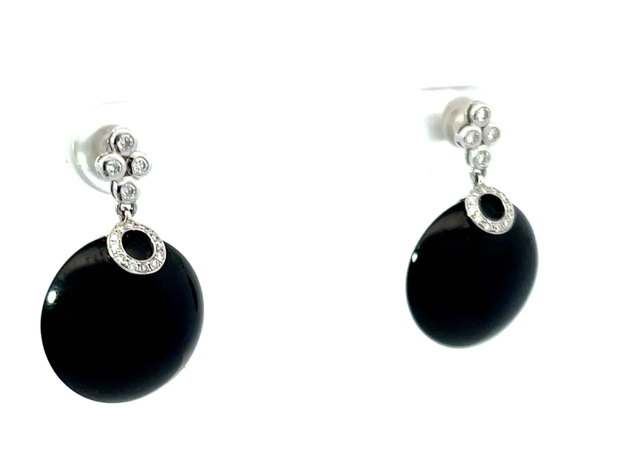 Black Augite and Diamond Earrings in 18k White Gold