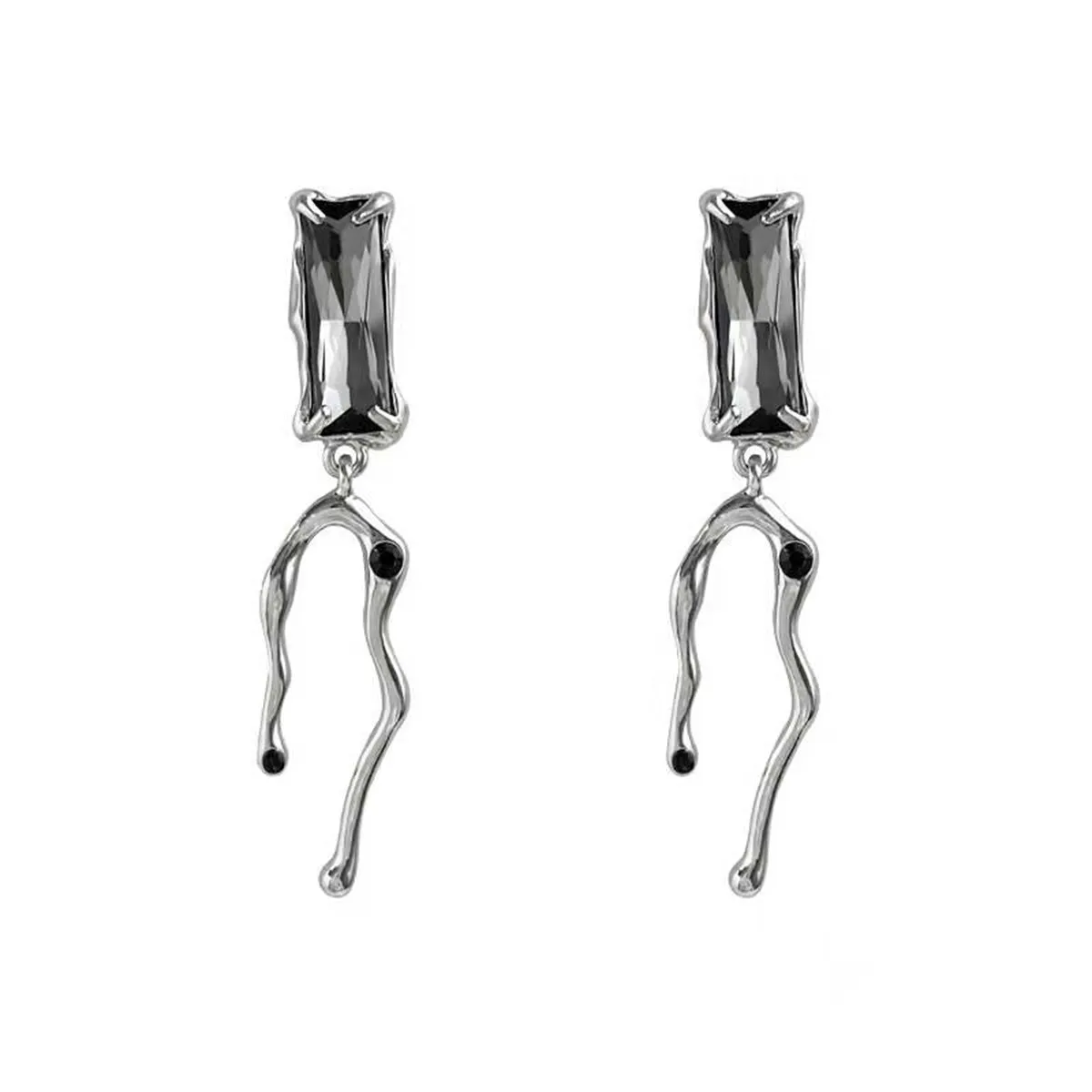 Black Crystal & Silver-Plated Branch Drop Earrings