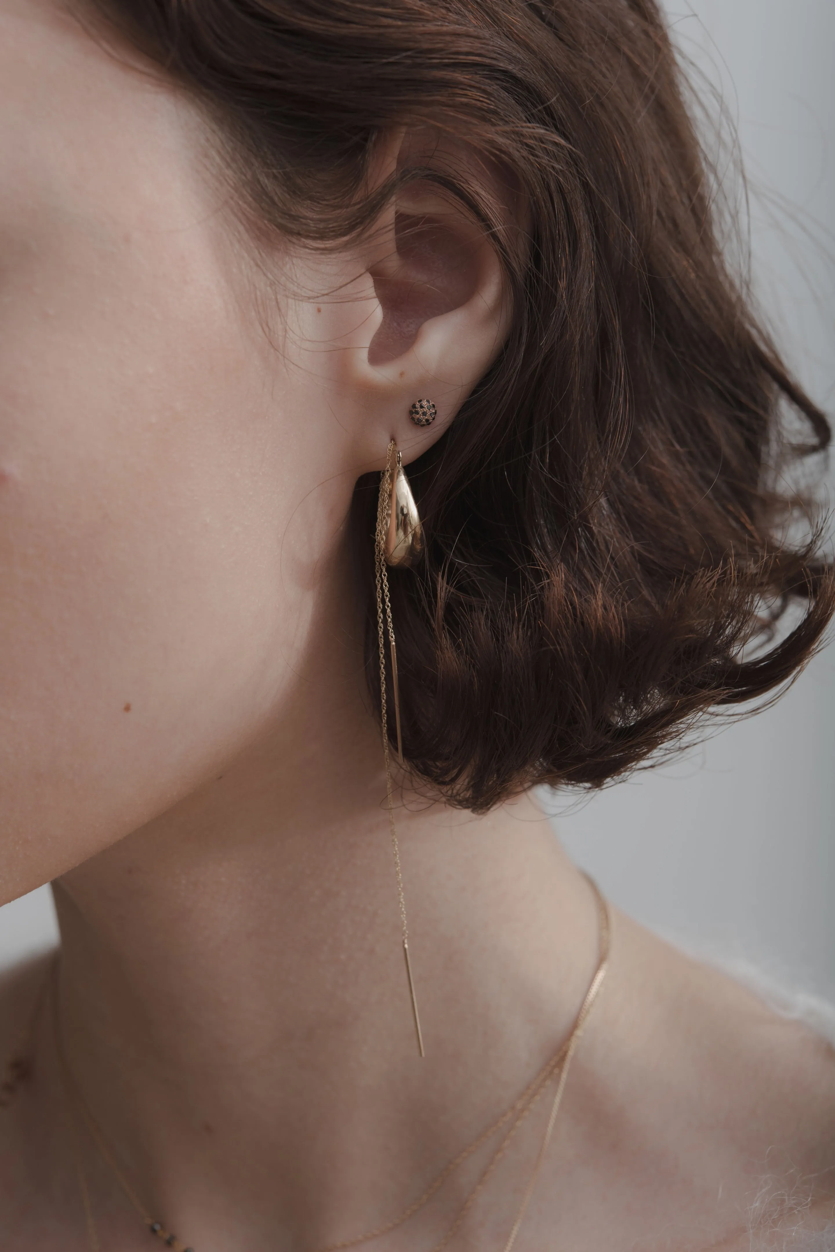 black diamond dot earrings in rose gold