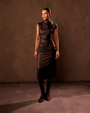 Black Draped Midi Dress