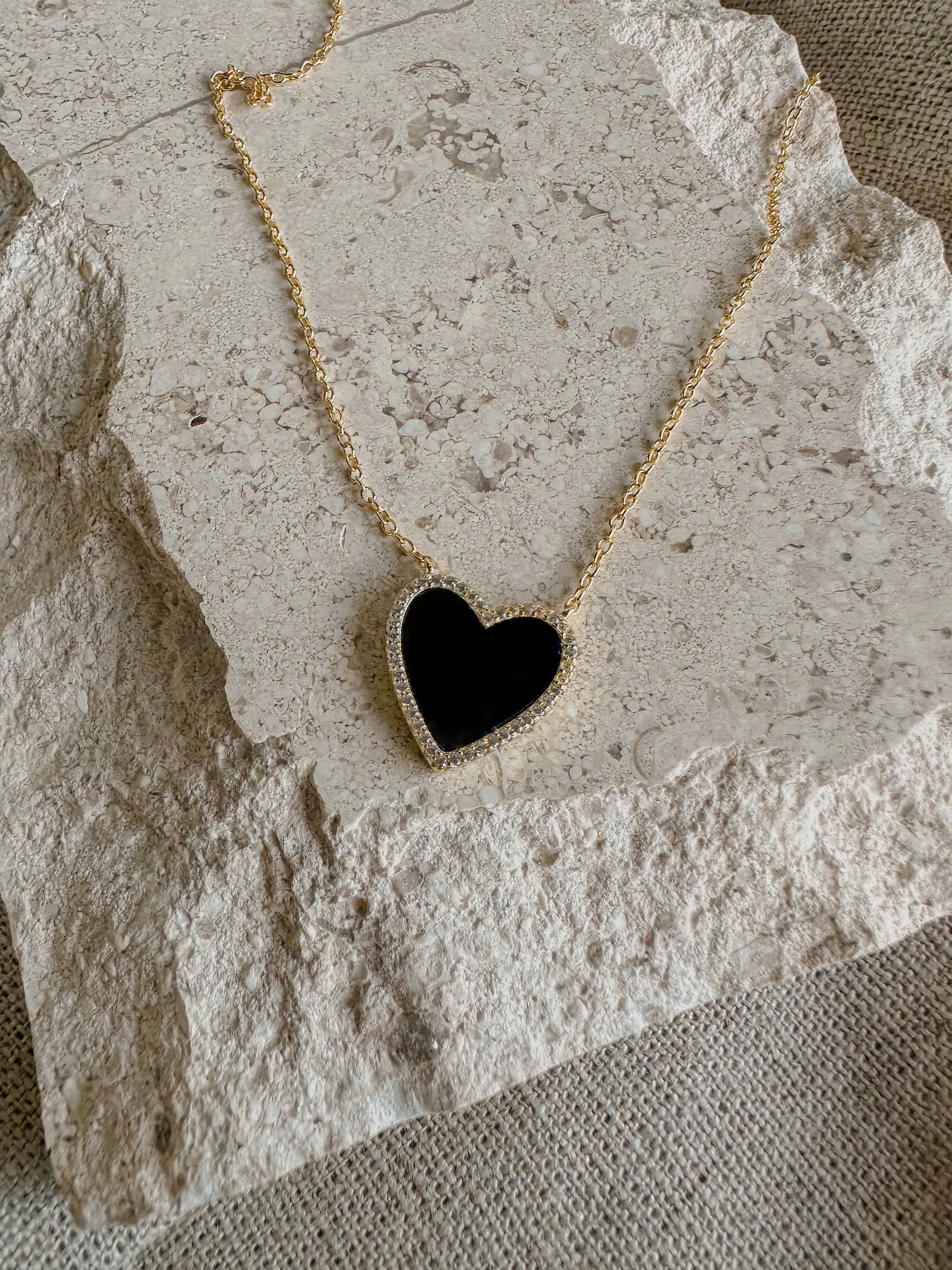 Black Onyx Heart Necklace & Earrings Set