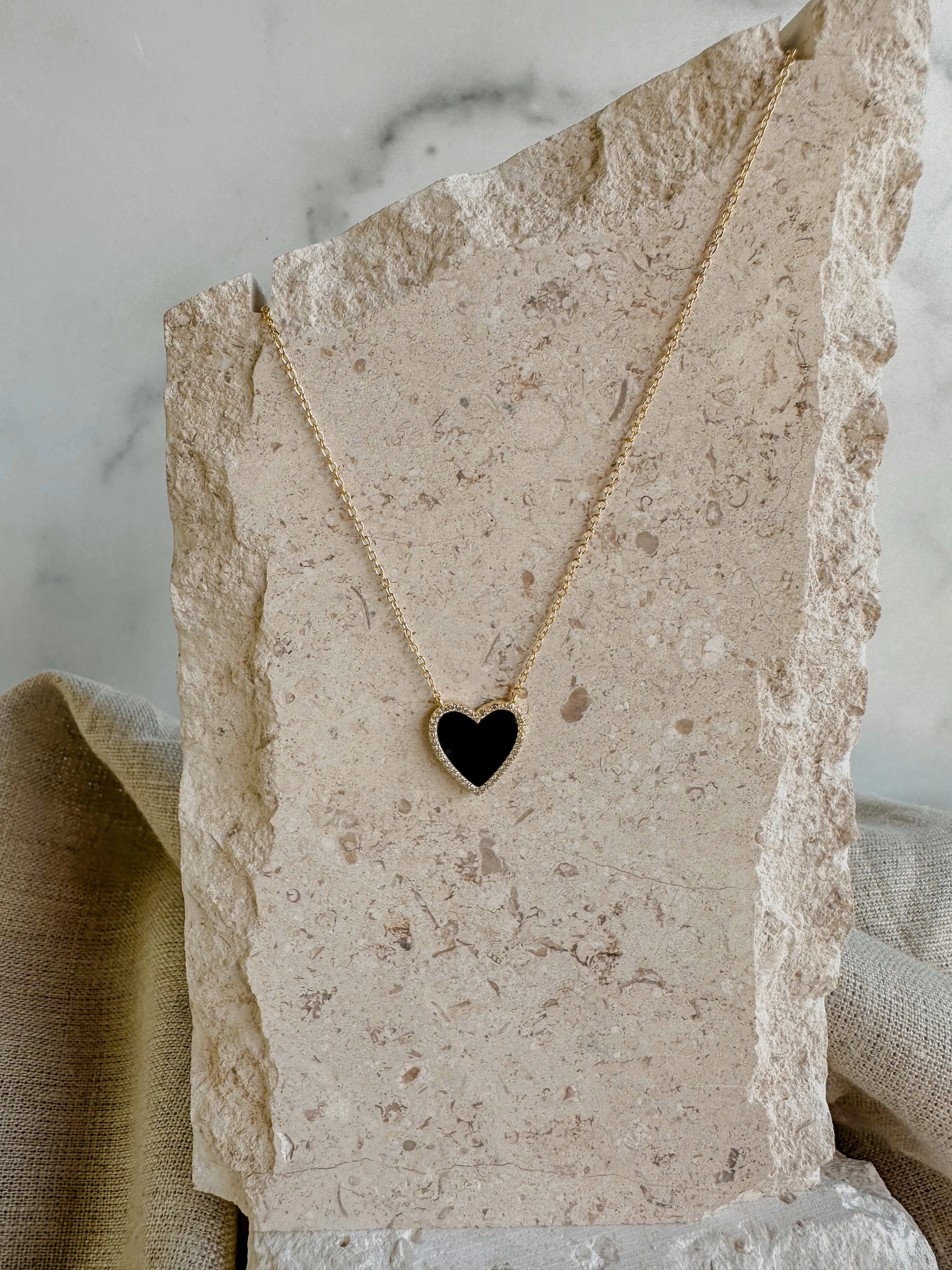 Black Onyx Heart Necklace & Earrings Set