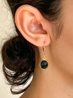 Black Onyx Oval Drop Charm Gold Earrings by Sage Machado