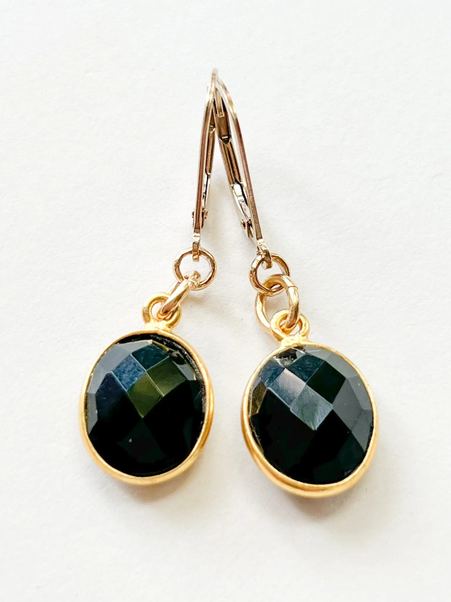 Black Onyx Oval Drop Charm Gold Earrings by Sage Machado