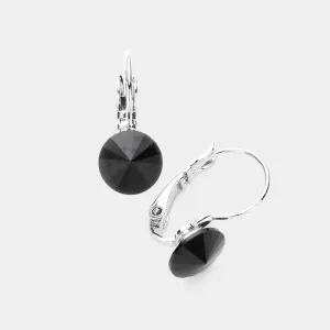 Black Round Crystal Lever Back Pageant Earrings | Interview Earrings |  376360