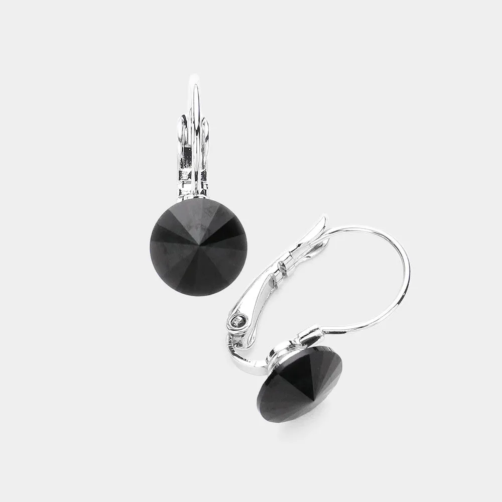Black Round Crystal Lever Back Pageant Earrings | Interview Earrings |  376360