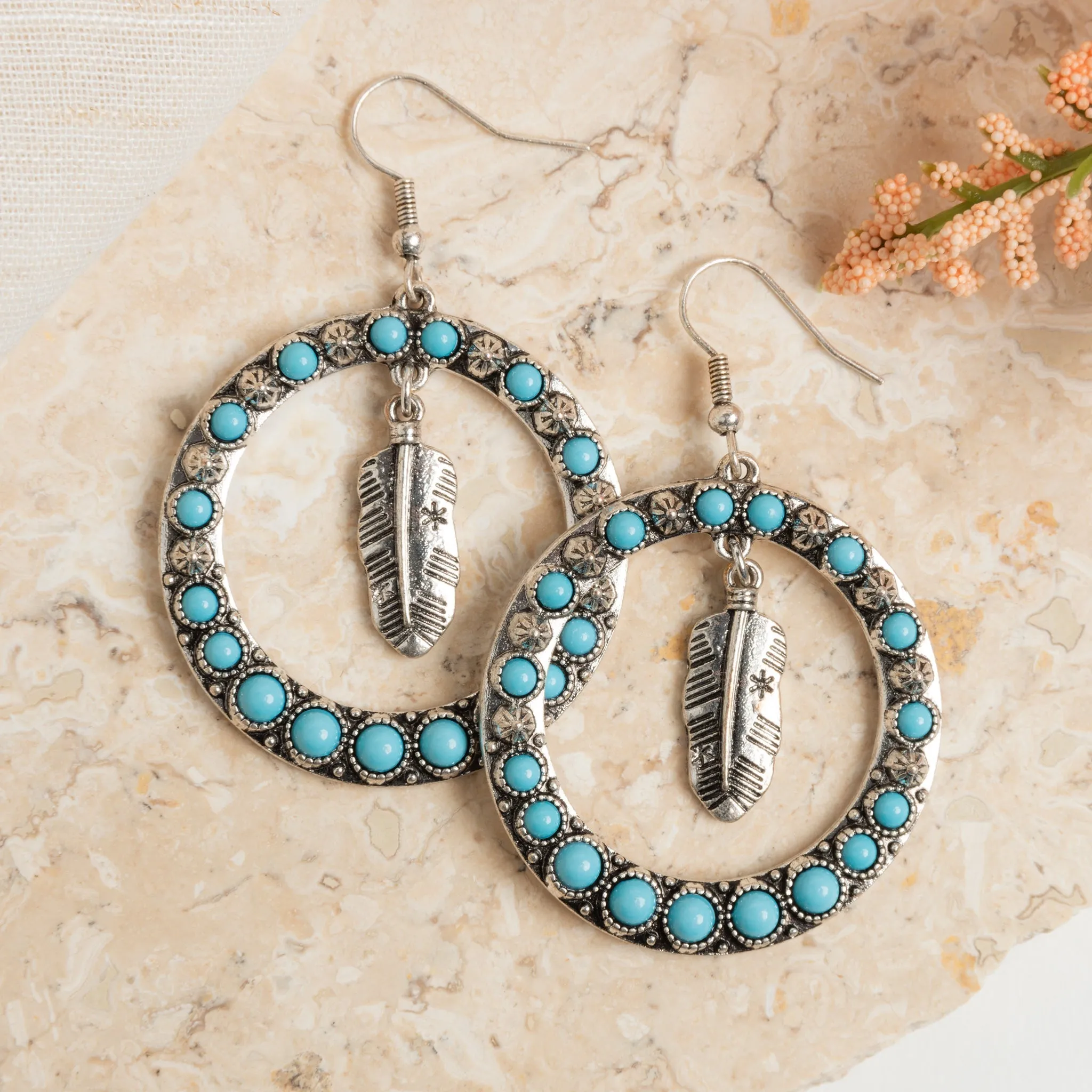 Blakely Feather Charm Hoop Drop Earrings