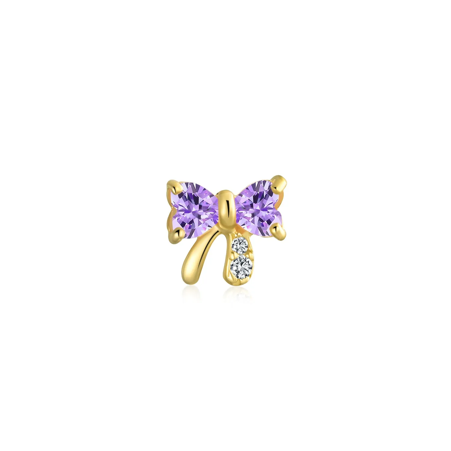 Bling Jewelry 14K Gold Bow Cartilage Ear Studs with CZ – Minimalist Screw Back