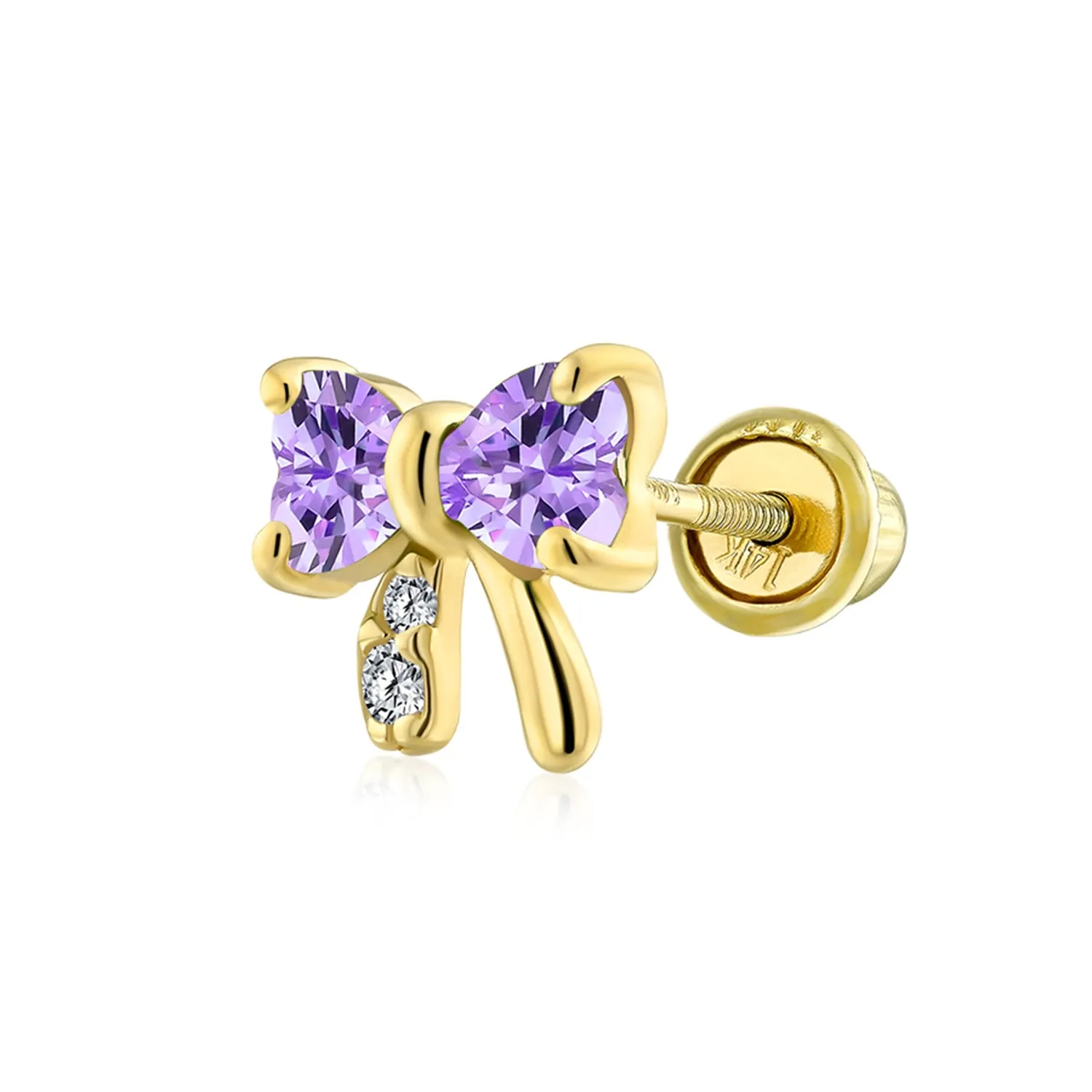Bling Jewelry 14K Gold Bow Cartilage Ear Studs with CZ – Minimalist Screw Back