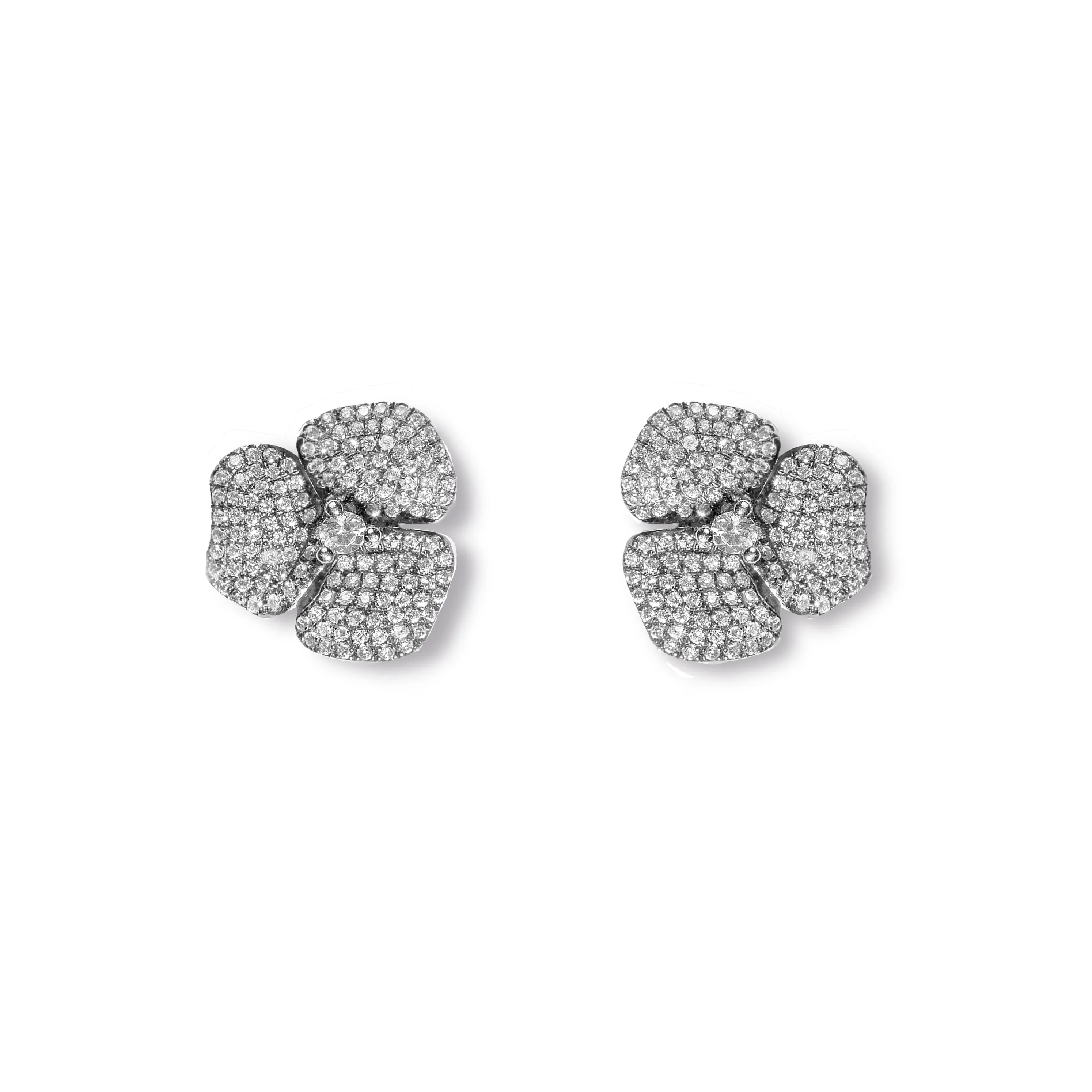 Bloom Small Flower White Diamond Earrings