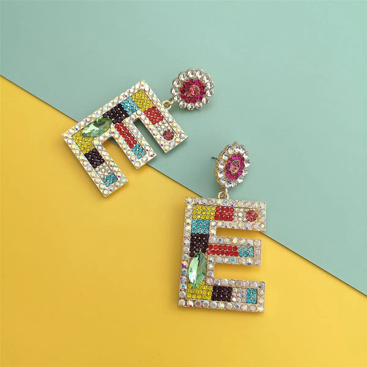 Blue & Pink Crystal & Cubic Zirconia 'E' Drop Earrings