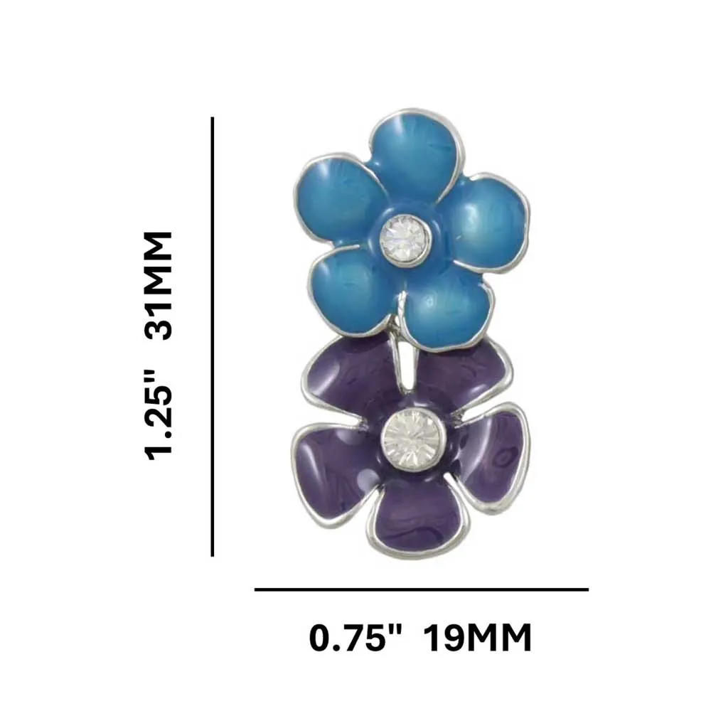 Blue and Purple Enamel Daisies Dangling Pierced Earring - REE407BP