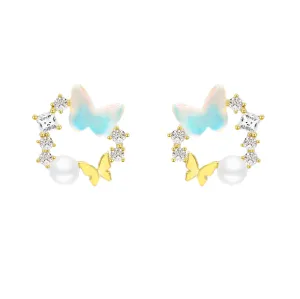 Blue Butterfly with Pearl Earrings
