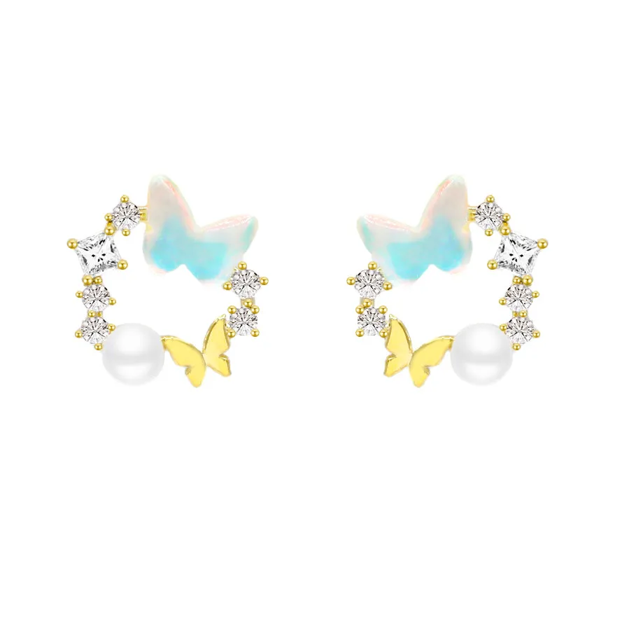 Blue Butterfly with Pearl Earrings