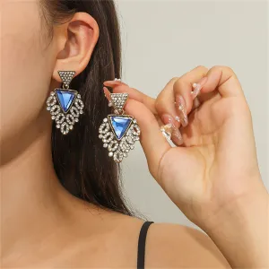 Blue Crystal & Cubic Zirconia Triangle Drop Earrings